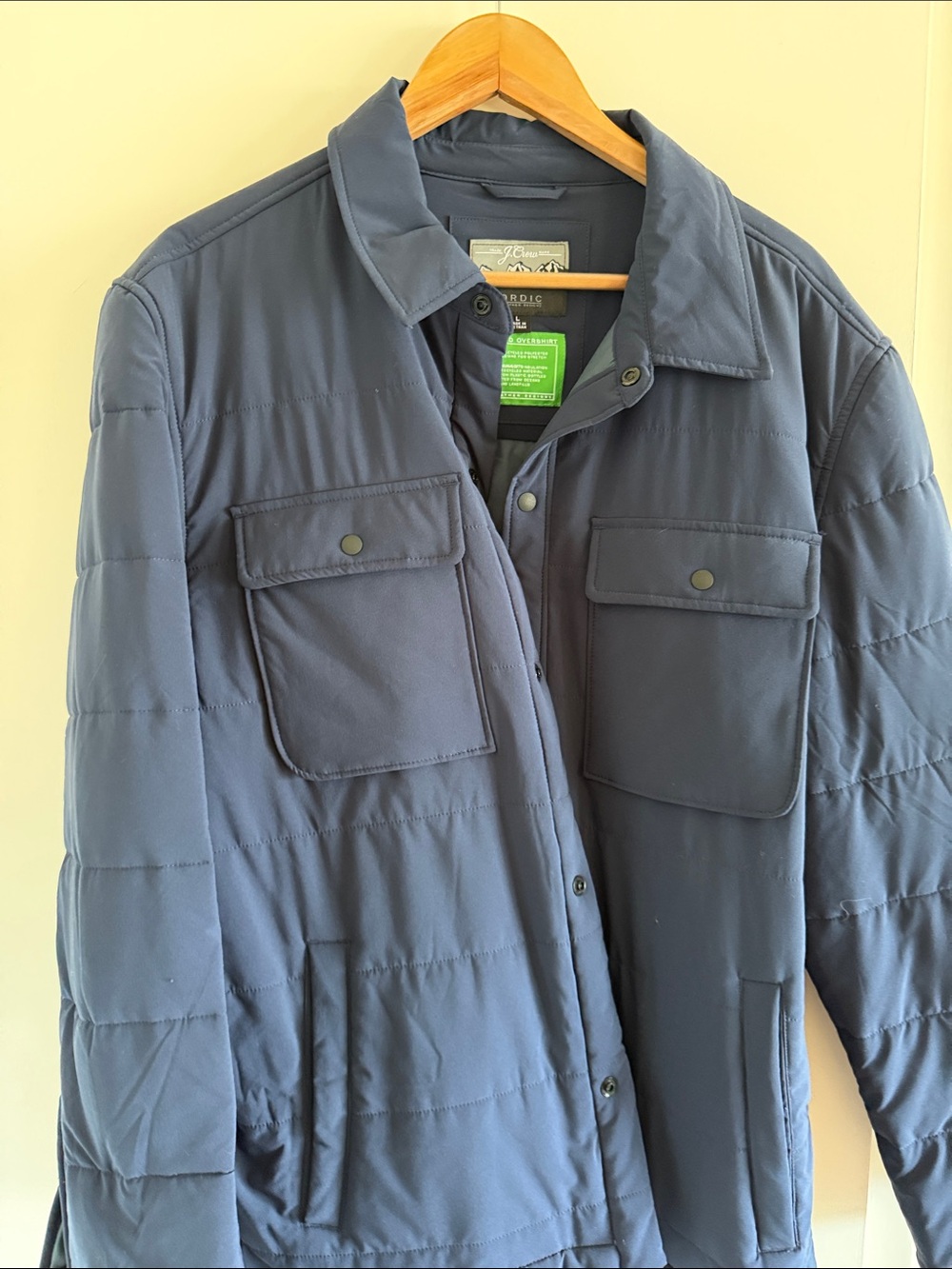 J.Crew Mens Eco Nordic Shirt Jacket Primaloft Navy Blue Puffer Workshirt Large